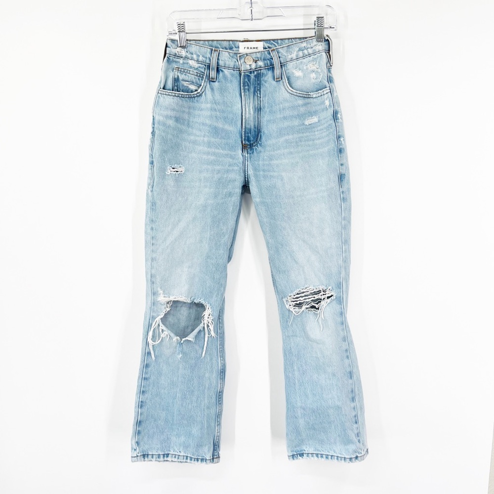 Frame Denim Le High 'N' Tight Crop Mini Boot Jeans in Rossum 2 Years Rips